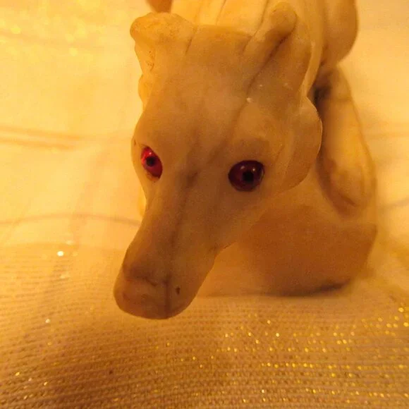 ALABASTER GLASS EYES STATUEFOX DAMAGED SELLING AS IS.